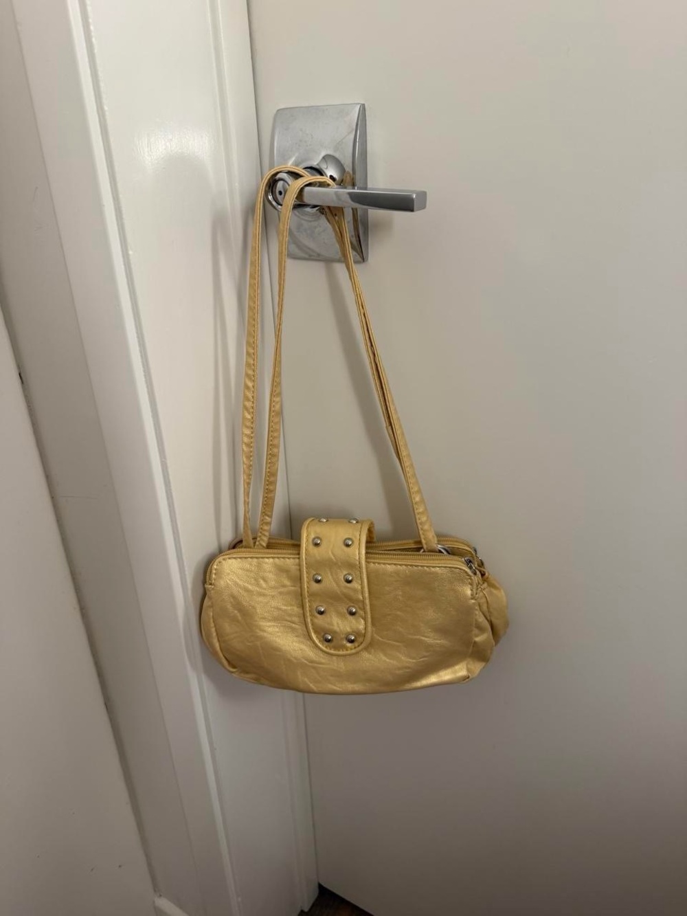 Yellow Women’s Shoulder Bag with Stud Accent